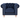 A classic Chesterfield armchair upholstered in deep navy blue velvet, featuring tufted button detailing on the backrest and arms, rolled arms, a thick seat cushion, and light-colored turned wooden legs accented with gold nailhead trim.