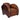 A brown leather armchair with curved Art Deco style arms, channel-tufted details on the backrest and seat, and dark block feet, shown against a plain white background.