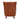 A brown leather armchair shown from the back, featuring a curved backrest, button tufting along the top edge, and dark wooden legs, isolated on a white background.